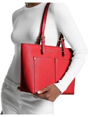 NWT Michael Kors Jet Set Medium Pocket Tote Bag - Bright Red